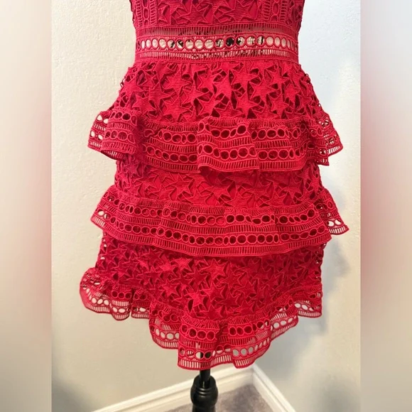 Self-Portrait Vibrant Red Lace Dress - Picture 6 of 8